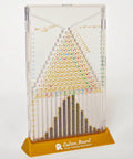 Simple Edition Pegboard Math Toy For Curious Minds Learn Pascal's Triangle Normal Distribution Binomial Theorem Row Totals And Power Of 2 And 11 Fibonacci Numbers And The Golden Ratio Star Of David Pattern 6.5 Inches Tall By 4.5 Inches Wide. Clear acrylic Galton board on yellow base
