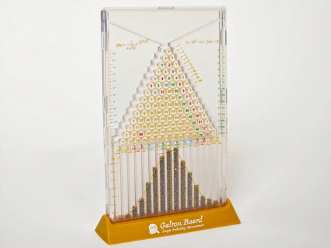 Simple Edition Pegboard Math Toy For Curious Minds Learn Pascal's Triangle Normal Distribution Binomial Theorem Row Totals And Power Of 2 And 11 Fibonacci Numbers And The Golden Ratio Star Of David Pattern 6.5 Inches Tall By 4.5 Inches Wide. Clear acrylic Galton board on yellow base