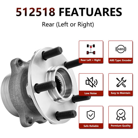 Pair Rear Wheel Bearing And Hub Assemblies 512518 for Subaru Impreza 2012-2021, Forester 2014-2018, Crosstrek 2013-2015 close-up view