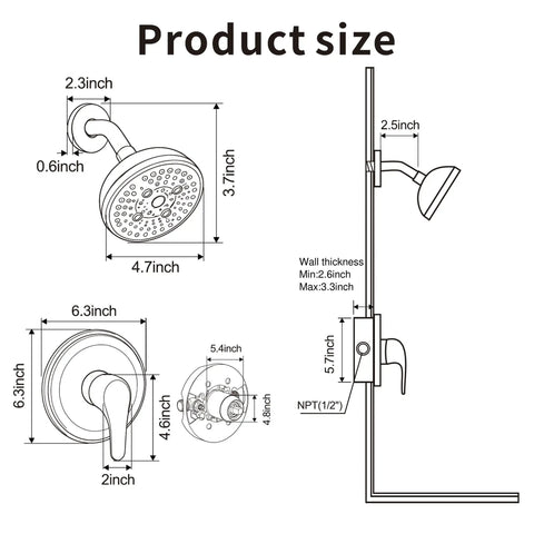 Straight Up Brushed Nickel Shower System With Quick Install In Wall Pressure Balance Valve And Massive Five Inch Five Spray Head Single Handle Bath Trim Kit No Tub Spout Needed