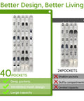 Comparison of Over The Door Shoe Organizer With 40 Large Breathable Mesh Pockets and smaller 24-pocket version