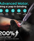 Electric Nail Drill Cordless Led Screen 25 Speeds Lightning Fast Manicures Pedicures showing a hand using the drill for polishing nails.