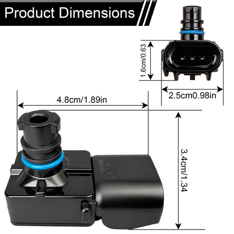 MAP Sensor 5033310AC For Chrysler Dodge Jeep Volkswagen Ram Vehicles, Plug And Play Manifold Absolute Pressure Sensor Replaces 5149091AA with dimensions shown