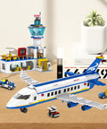 Six In One City Airport Airplane Building Set With 886 Pieces for STEM Learning, showing airplane, terminal, and vehicles