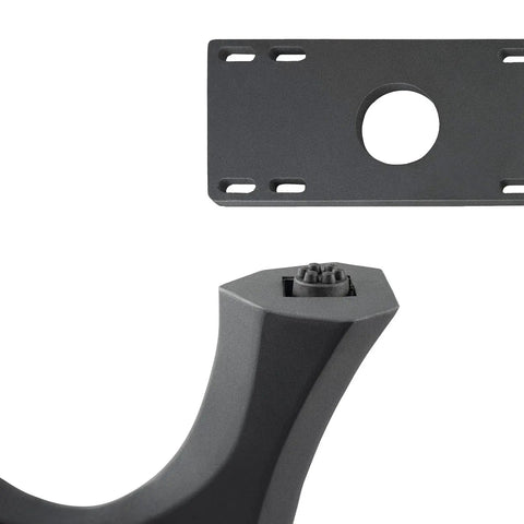 Close-up of Beefy Heavy Duty Industrial Modern Coffee Table Legs showing mounting plate, 13 inch wide, 16 inch high, powder coated finish.