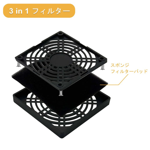 Compact 120mm DC Soldering Fume Extractor Fan With Filter Pad And Duct Kit adjustable speed filter components displayed in layers