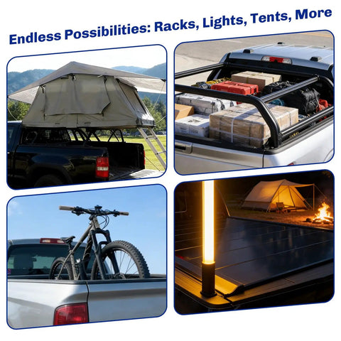 Stainless Steel 4 Piece Truck Bed Stake Pocket Mounting Kit For Pickup Trucks With Standard Rail Pockets Heavy Duty Tough As Nails Stake Pocket Mounts For Easy Install And Long Lasting Durability. Truck bed rail mount kit for tents, racks, bikes, cargo, and lights