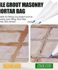 Professional Grade Masonry Mortar Bags 3 Pack Featuring Heavy Duty PVC Body and Rugged Stainless Steel Tips for tile grouting before and after.