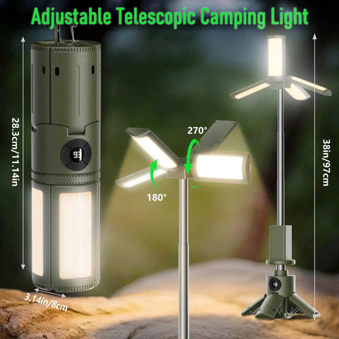 Rechargeable Camping Lantern With Telescopic Stand And USB Power Bank, 14000mAh Battery Delivers Up To 48 Hours On Low, 2000LM Wide Area Light, IPX5 Waterproof
