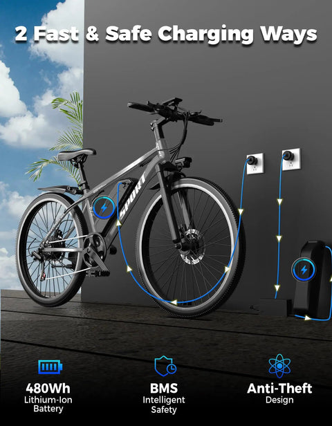 Electric Mountain Bike For Adults With 1500W Peak Motor Up To 25 MPH And 65 Mile Range 48V 10.4Ah Removable Battery 26 Inch Wheel