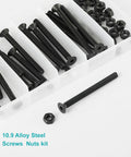 Heavy Duty M6 Countersunk Bolts And Hex Socket Cap Screws Kit, 50 Piece Assortment With Hex Nuts, 10.9 Alloy Steel Black Oxide Coating in storage box.