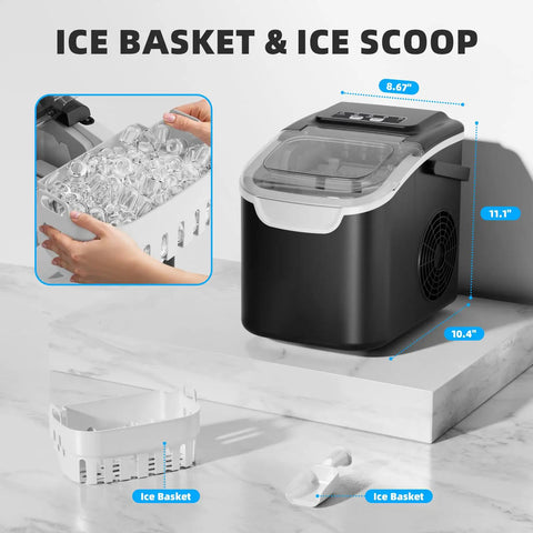 Countertop Ice Maker Machine With Quick Ice 8 Cubes In 6 Minutes 26.5 Lbs Per Day Self Cleaning Two Ice Sizes Ultra Quiet Black