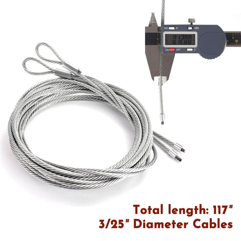 Two Pack 10ft Garage Door Cable Kit, Heavy Duty 304 Galvanized Steel Cables For 8 Ft Residential Doors, coiled with caliper measurement