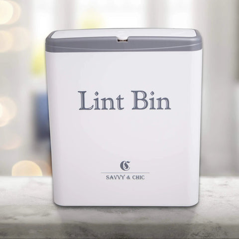 Lint Bin With Lid For Laundry Room, Small Magnetic Wall Mount Trash Can, warm white compact design on countertop
