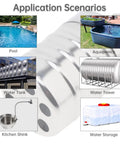 Auto Fill Float Valve 1/2 To 3/4 Inch With 304 Stainless Steel Construction, Durable Water Level Shutoff Valve For Trough Systems, Includes 2 O-Rings, Elbow, And 1/2 To 3/4 Inch Adapter. Application scenarios for pool, aquaponics, water tank, tower, kitchen sink, storage