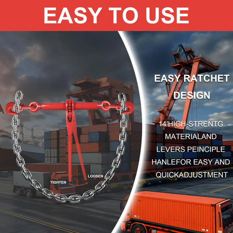 Ratchet Load Binder 5/16 To 3/8 Inch With 2 Grab Hooks, 5400 Lb Load Capacity, chain binders in use at shipping port
