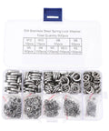 600 Piece Stainless Steel Spring Lock Washer Set With Flat Split Washers, Assortment Kit From M2 To Industrial Sizes For Secure Fastening, Vibration Control, And Easy Mechanical Repairs. 304 stainless steel washers in labeled organizer, sizes M2 to M12