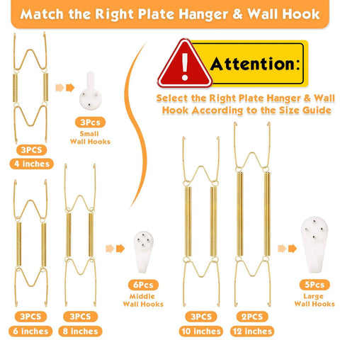 14 Piece Invisible Plate Hangers For Wall, Heavy Duty Stainless Steel Display Clamps With Anchors, Assorted 4 To 12 Inch Wall Mounts For Deco, Straight Up Secure Hangs And Hassle Free Setup Indoors