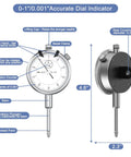 Front and side view of Dial Indicator 0 To 1 Inch Range With 0.001 Inch Resolution Case Included Precision Measuring Tool.