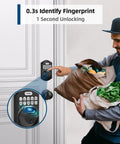 Man unlocking door with Fingerprint Door Lock Set With Keypad And Handle No Keys Needed Smart Auto Lock For Front Door