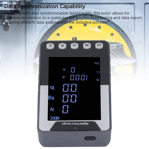 Push Pull Thrust Dynamometer Gauge With Bright Color Digital Display For Real Time Force Readout 10N 1kg 2.2lb Capacity Tension And Pressure Tester Three Measurement Modes Reversible Screen US Plug For Lab Or Workshop, front view