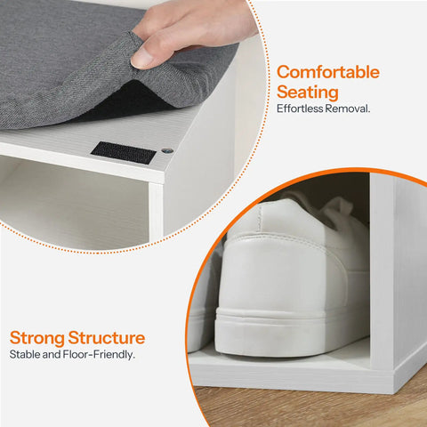 Close-up of Shoe Storage Bench With Cushion 39 Inch Entryway Bench With 12 Cubbies And Coat Rack Hall Tree Style Storage Cabinet