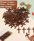 Hella Sturdy Wooden Cross Charms Bulk Pack Of Sixty Pocket Size Beads With Pre Drilled Hole For DIY Necklace Projects And Religious Craft Supplies Top Shelf Quality with ropes and chains