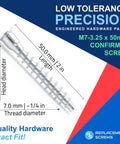 M7 X 50mm Confirmat Screws For Wood Furniture Assembly, 3.25mm Pitch, 8 TPI, Flat Head Hex Drive, Countersunk Design image