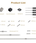 Product list of 1204 Ball Screw Upgrade Kit For 3060-Evo Max CNC Router with couplings, screw nut housing, bearings, wrenches, and screws.