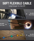 50Ft Dual Lens Endoscope With Light For Drain Snakes, IP67 Waterproof Borescope Camera For Sewer Pipe Inspection, 15M Long Flexible Probe, A Solid DIY Plumbing Tool used with drain snake and fish tape