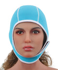 2mm Neoprene Diving Hood For Men And Women With Chin Strap UV Protection Warm Water Sports Cap For Surfing Snorkeling And Scuba Diving Light Blue Comfortable Fit, shown on mannequin from front view