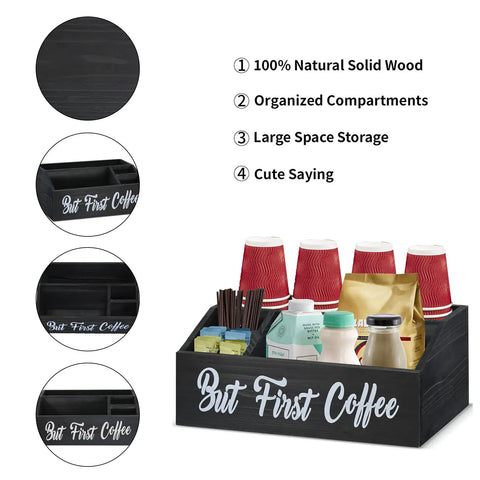 Rustic Coffee Bar Organizer With Storage Bin And K Cup Holder, Double Sided But First Coffee And Coffee Bar Sign, wood design