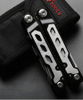 Sixteen-In-One 420 Stainless Steel Multitool Pliers with full locking safety and belt clip on nylon pouch