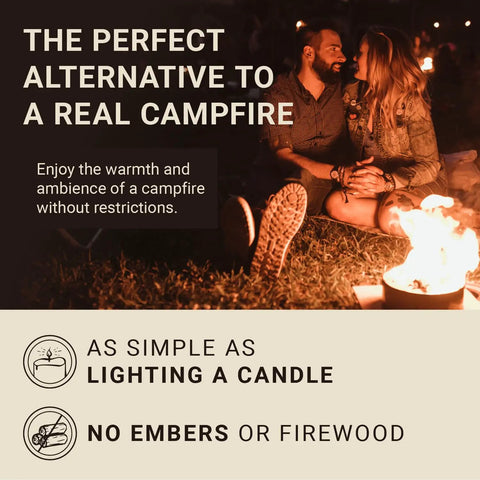 Couple enjoying an XL 8 Inch Portable Campfire As Seen On Shark Tank With Up To Two Hours Of Burn Time Reusable Travel Fire Pit For Camping Patios And Beach Days Made In USA at night.