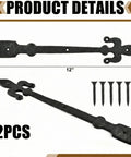 12 Inch Heavy Duty Decorative Hinges for Garage Doors and Barn Gates Matte Black Powder Coated Strap Hinge Set fleur de lis style
