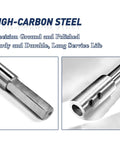 High-carbon steel Forstner drill bit extension end view, showcasing hex shaft for secure bit locking and durability.