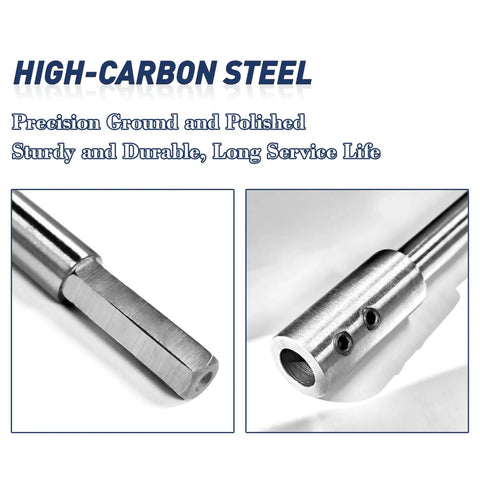 High-carbon steel Forstner drill bit extension end view, showcasing hex shaft for secure bit locking and durability.