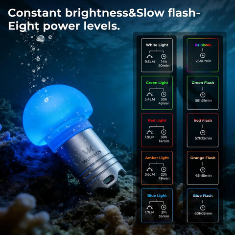 Five Color In One Mini Diving Beacon Light For Night Diving And Snorkeling Rechargeable Scuba Marker Light in blue underwater.