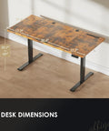 71 Inch Electric Standing Desk With Height Adjustable Sit Stand System Built In Power Outlet 3 Piece Desktop 1.38 Inch Thick Rustic Brown with dimensions