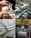 Workhorse Stainless Steel Cable Clamp Kit with rubber cushioned clamps securing pipes and cables in automotive DIY setup.