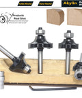 Top Shelf Four Piece Roundover And Bead Router Bit Set With One Quarter Inch Shank For Hella Smooth Woodworking Edges Multi Radius Cutting Profiles Heavy Duty Carpenter Tool Kit on wood