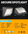 Product dimensions and features of 6 Pack 80W LED Wall Pack Outdoor Industrial Dimmable Waterproof Beefed Up Security Lighting for Warehouses and Parking Lots Choose 3000K 4000K or 5000K Color Temp 7600 Lumens AC120 277V IP65 Aluminum Housing