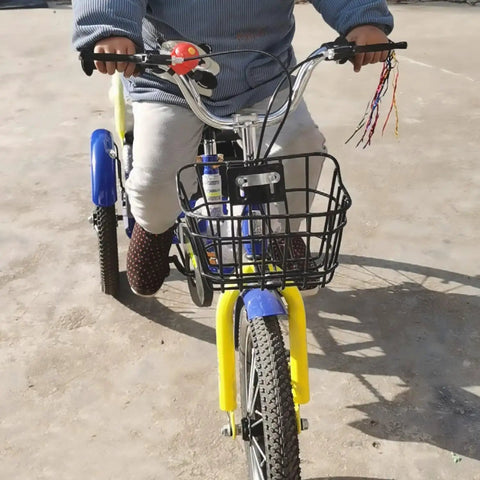 Child riding Foldable Three Wheel Trike With Back Seat And Safety Belt Dual Brakes And Front Disc 18 Inch Blue Cruiser Bike