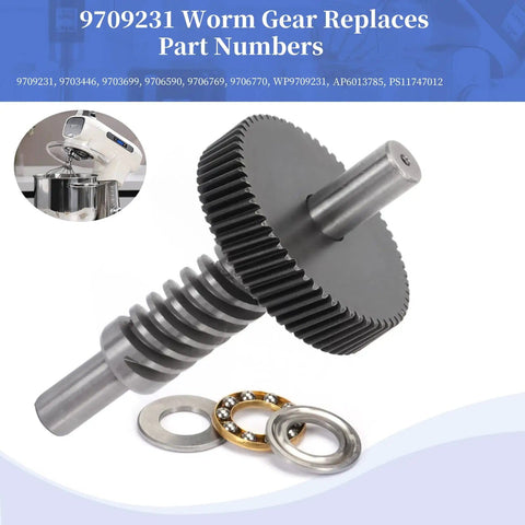Beefy Worm Gear Kit For 5 Qt And 6 Qt Stand Mixers Replacement Parts with beveled gears, gasket, retaining ring pliers shown