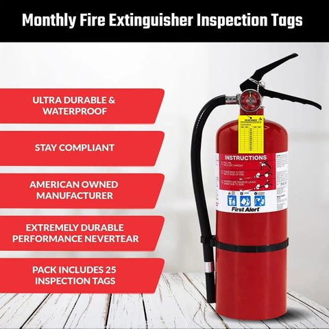 4 Year Fire Extinguisher Inspection Tags 25 Pack Durable UV Waterproof Never Tear Digital Polyester Monthly Updates visible on extinguisher
