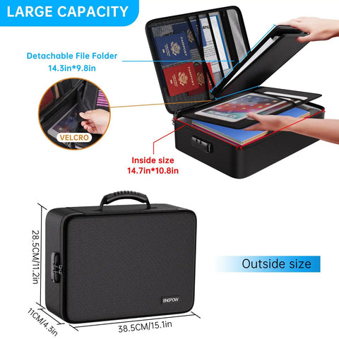 Fireproof File Organizer Bag With 13 Colorful Pockets And Accordion Folder 5200F Document Safe Box With Lock And Labels open view