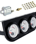 3-in-1 52mm automotive gauge cluster in black console: volt, water temp, and oil pressure; includes sensor and mounting hardware.