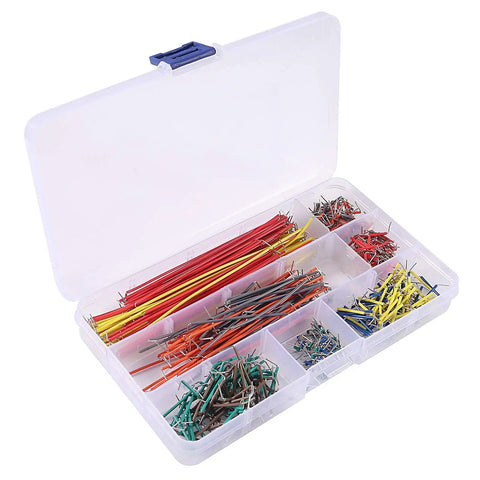 Open box showing organized 560 Piece Jumper Wire Kit With 14 Lengths For Breadboard Prototyping And Arduino Projects, Insulated Wires in Multicolor