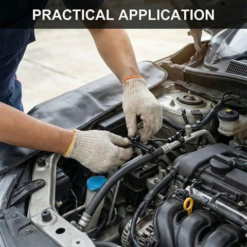Using 200-Piece Car Wire Loom Routing Clip Kit With 15 Size Assortment for auto wiring in engine bay.