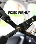 Car Roof Fishing Rod Carrier Rack Holds Up To Five Poles, Adjustable 31.5 To 59 Inches, no drill mount close-up inside car.